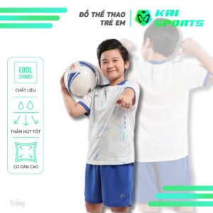 [KAI Sports] Áo Bóng Đá Cho Bé Kaiwin Justice Kids Mềm Mịn Thoáng Khí - Màu Trắng [HỖ TRỢ IN ẤN]