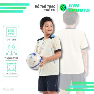 [KAI Sports] Áo Bóng Đá Cho Bé Kaiwin Justice Kids Mềm Mịn Thoáng Khí - Màu Trắng Sữa [HỖ TRỢ IN ẤN]