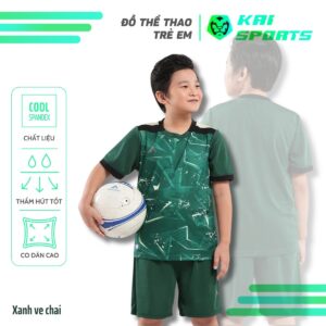 [KAI Sports] Áo Bóng Đá Cho Bé Kaiwin Justice Kids Mềm Mịn Thoáng Khí - Màu Xanh Ve Chai [HỖ TRỢ IN ẤN]